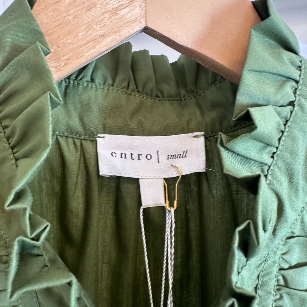 Entro Olive Blouse with Ruffle Accents - Picture 2 of 5